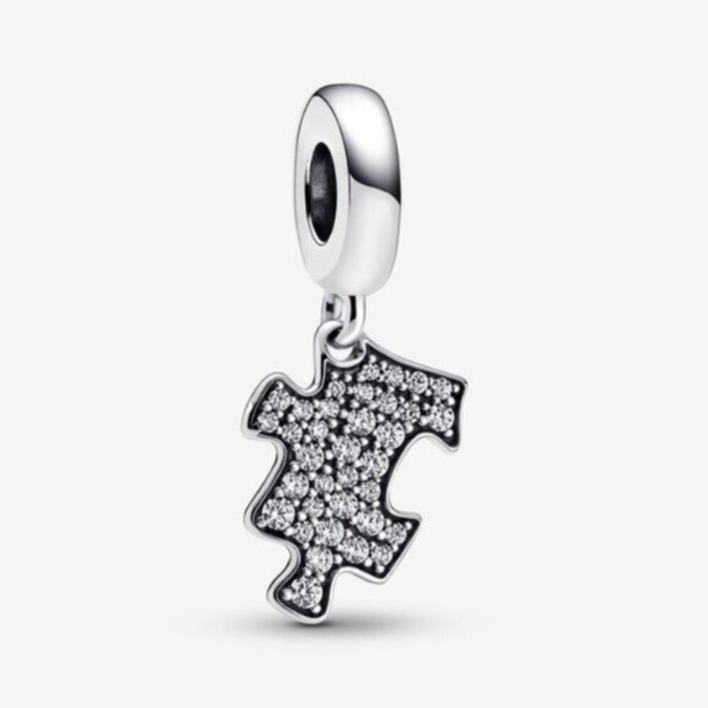Authentic Pandora Sparkling Puzzle Piece Dangle Charm.